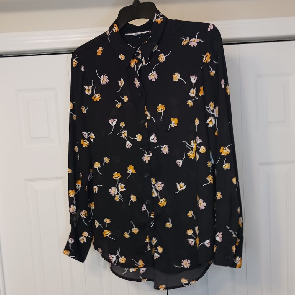 #136 3/$18 - Pop Sugar Black/Yellow Button Down Long Sleeve Top Size XS